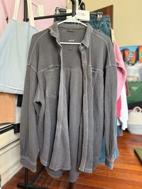 Aerie Waffle Knit gray button up shacket / large